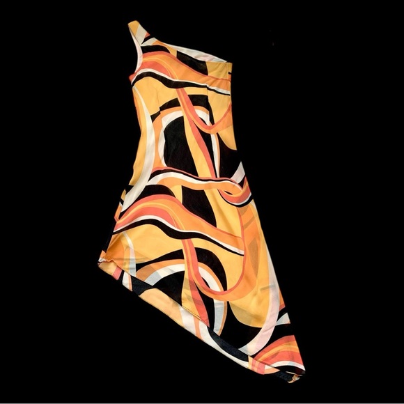 Holt Renfrew Chic Asymmetrical Dress, One Strap with Psychedelic Pattern - Picture 5 of 6